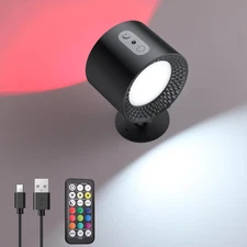 1PC Battery Operated Wall Mounted Light with Remote, 9 Colors RGB Rechargeable A