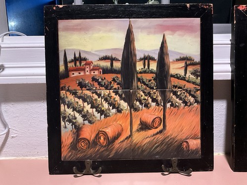 Piastrelle 14x14 Arte Murale Ceramica Paesaggio Toscana Vigneto Set 2 Pezzi - Foto 3 di 11