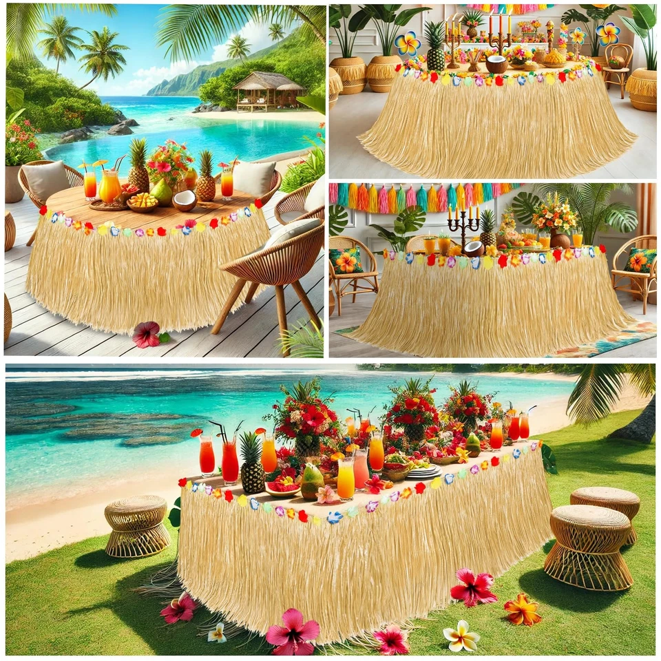2 PIEZAS Falda de Mesa Luau Hierba - Decoraciones de Fiesta Hawaiana para Playa y Tema Aloha Foto 3 de 4
