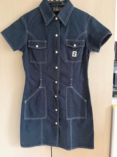 Fendi Vhtf 90S Vintage Jeans Denim Mini Dress Women Rare Lxury Designer Model Li