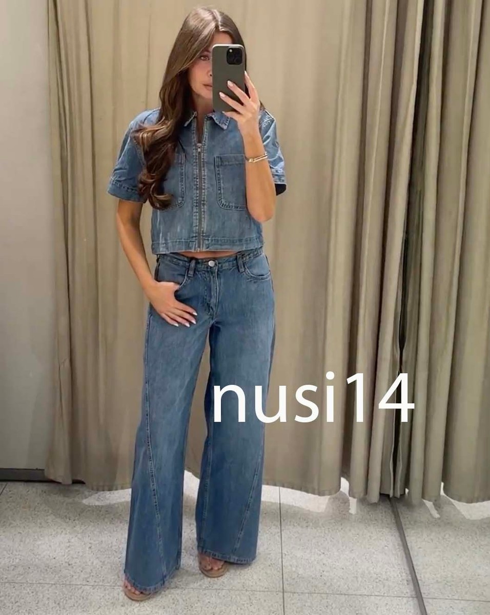 ①slim❣️ ZARA NEW WOMAN ZIP Z1975 SHORT SLEEVE DENIM SHIRT MID-BLUE XS-XXL
