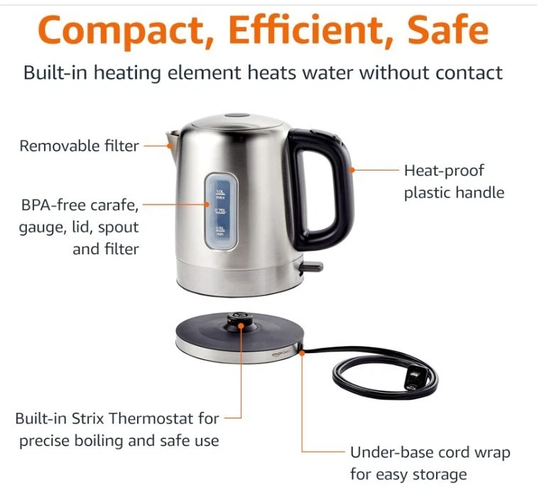 Amazon Basics Electric Stainless Steel Kettle for Tea Coffee - Image 4 of 4