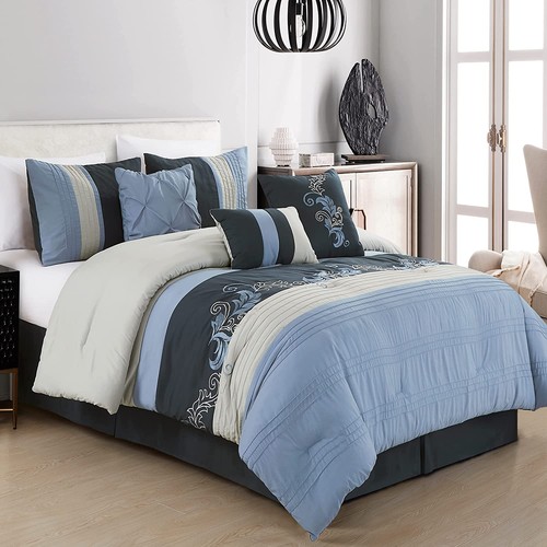 Chezmoi Collection 7-piece Luxury Leaves Scroll Embroidery Bedding Comforter Set - Picture 28 of 32