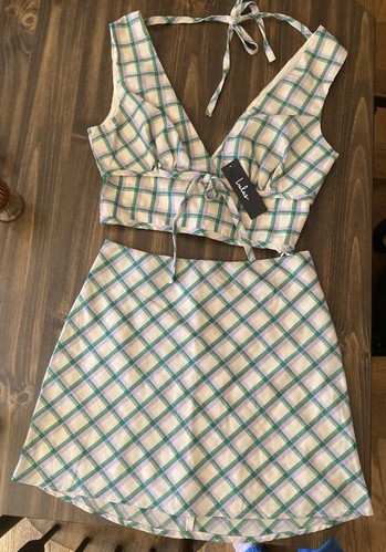 Lulus 2-teiliges Neckholder Top und Rock Set Größe Small gefüttert Festival Resort Neu mit Etikett - Bild 1 von 17