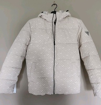 GUESS Allover Logo Puffer Jacket Tan L MSRP:  $218