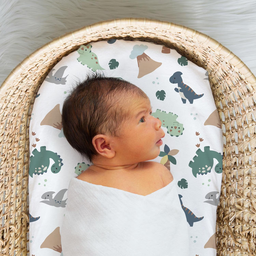 The Peanutshell grün Dino Druck & solide 4er Pack Unisex Baby Stubenwagen Laken Set - Bild 4 von 6