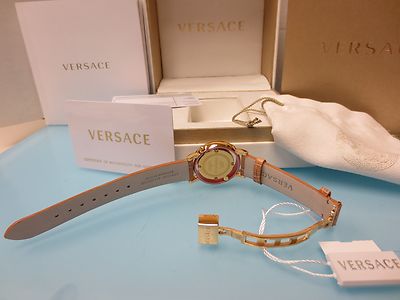 Versace Classic Gold Tone Watch Diamond Bezel White Alligator Leather Strap Band Versace DV25 Diamonds White Dial White Leather Strap Watch  main image 4