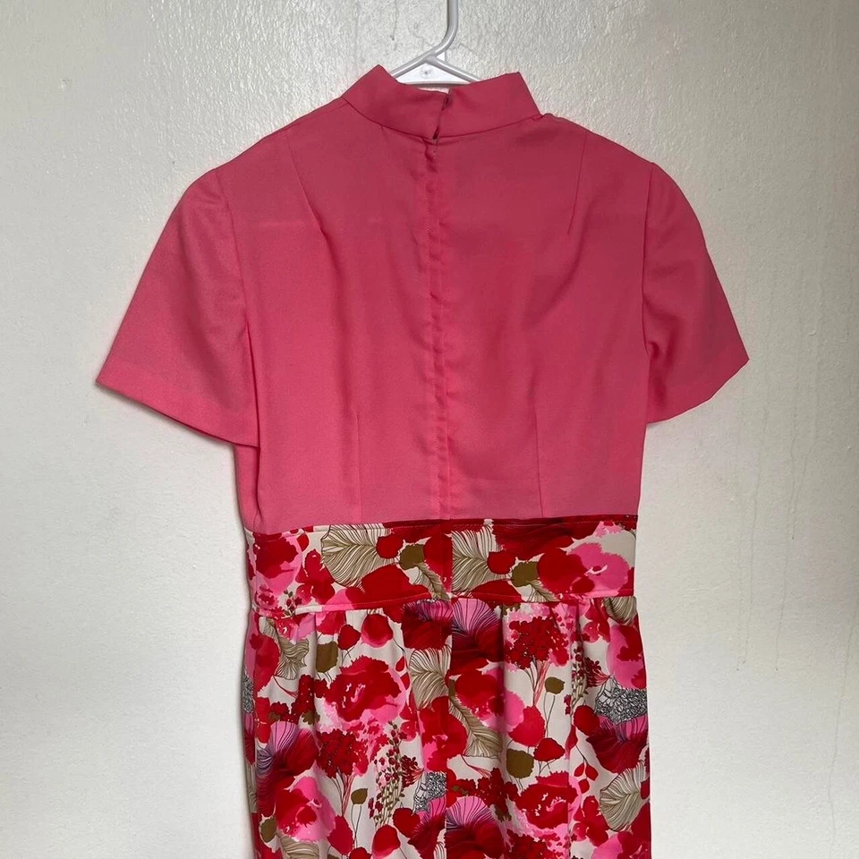 Vestido largo floral rosa y rojo psicodélico groovy años 60 con cintura imperio Foto 3 de 4