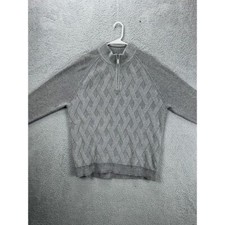 Tommy Bahama Sweater Mens Large Grey Knit Quarter Zip Raglan Sleeve 100 Cotton