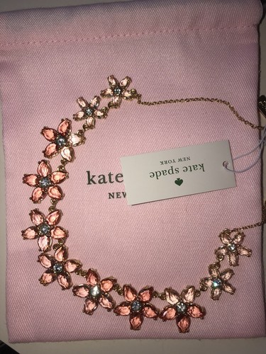 Kate Spade Bed of Roses Necklace Pink Ombre Statement Bib Crystals Yellow Gold - Picture 5 of 8