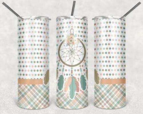 Custom 20oz Skinny Tumbler with Straw - Dream Catcher Design Stainless Steel Drinkware
