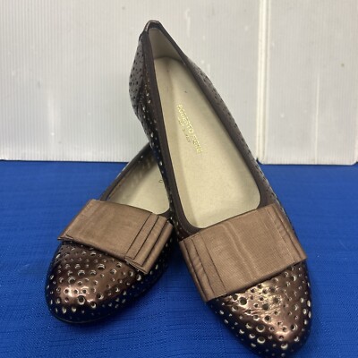 Roberto Figini Womens Shoes Made Italy Rimini Bronze Hi Shine EU37.5 Bow Accent