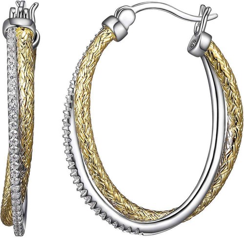 Charles Garnier 30mm Yellow Sterling Silver Oval Double Hoop Earrings w/ CZs