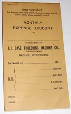 VINTAGE 1910s J I CASE MONTHLY EXPENSE ACCOUNT PAD! UNUSED! SHIRT POCKET SIZE/JI