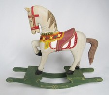 Vintage Hand Crafted Carved Painted Wood Rocking Carousel Horse Doll Prop
