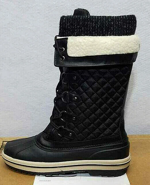 VEPOSE Women's Waterproof Black Snow Boots Mid Calf Lace Size 12 NEW
