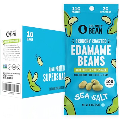 The Only Bean Crunchy Dry Roasted Edamame Snacks (Sea Salt), 0.9oz 10 Pack