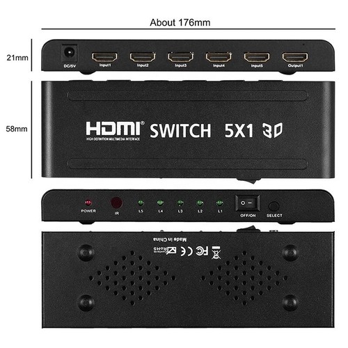 5 ports HDMI switch high definition Multimedia Interface UHD 4K X 2K 3D. - Picture 6 of 12