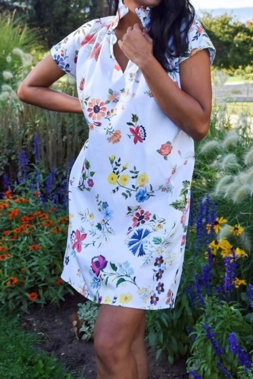 dusty blue floral high neck frill hem shift dress Never A Wallflower Ruffle Collar Short Sleeve Vicki Size L Color:As Photo（LILAC)