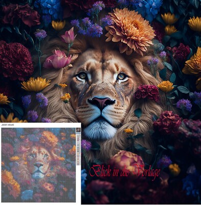 Diamond Painting 40x40cm Löwe im Blumenmeer Tiermotive DIY Kits Eckige Steinchen