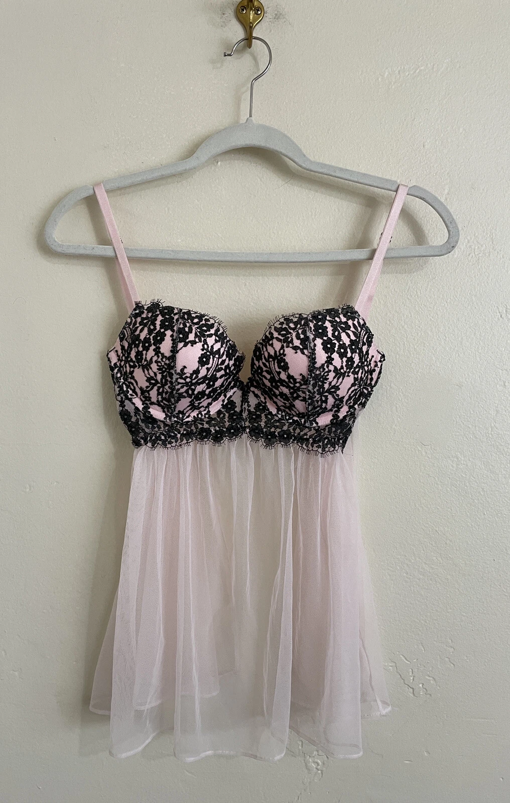 UNDERCOVER Victoria's Secret abito tulle rosa push up babydoll camicia da notte TAGLIA 32D V DAY!