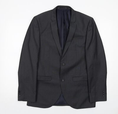 NEXT Herren Anzugjacke grau gestreift Polyestermischung Größe 38 Reg