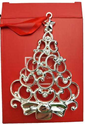 Lot 7 Lenox Sparkle and Scroll Clear Crystal Silverplate Christmas Ornaments. - Picture 6 of 10