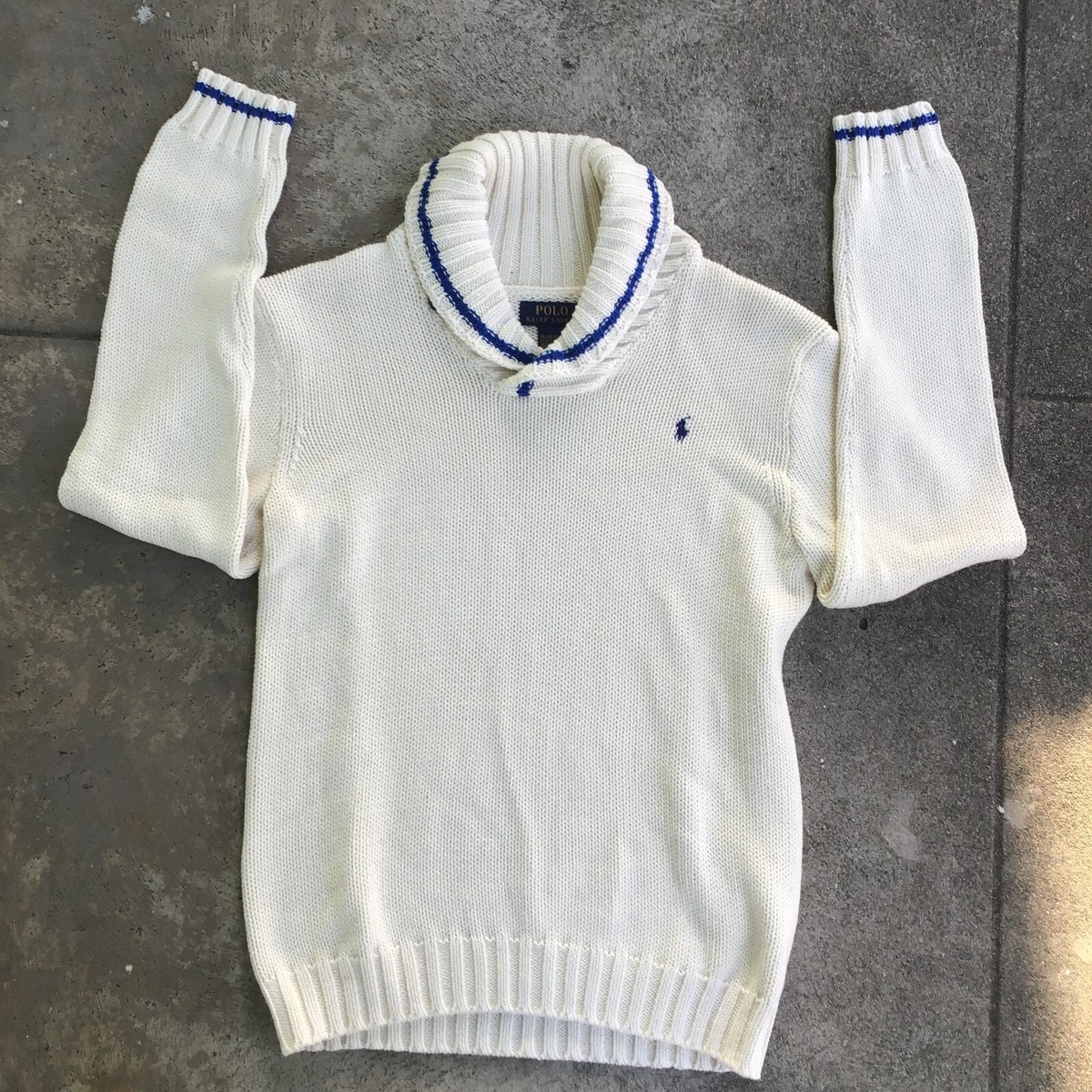 Polo Ralph Lauren Shawl Striped Off White Pony Youth XL (18-20