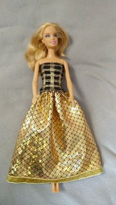 Barbie Kleid Glitzer Gold Meerjungfrau Puppen Kleidung Prinzessin Ballkleid K08