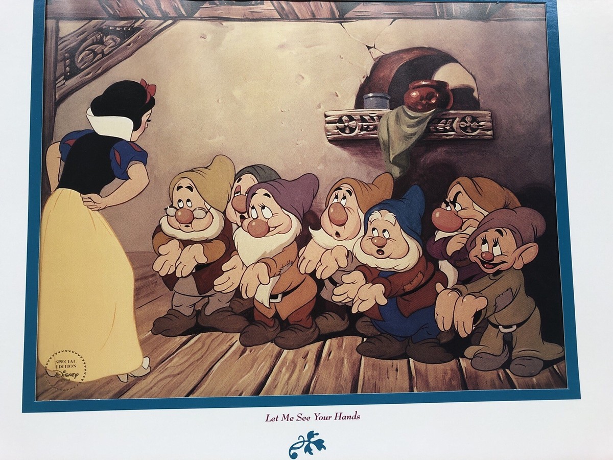 DISNEY Lithograph Snow White Seven Dwarfs Let Me See Your