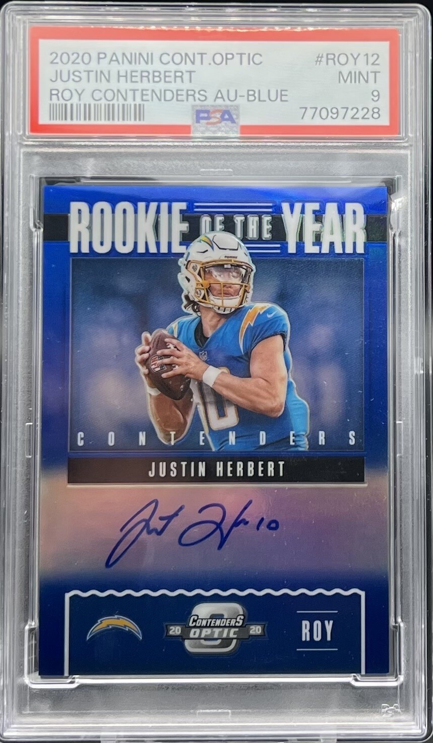 Justin Herbert 2020 Contenders Optic Rookie Of The Year Auto Blue /75 PSA 9