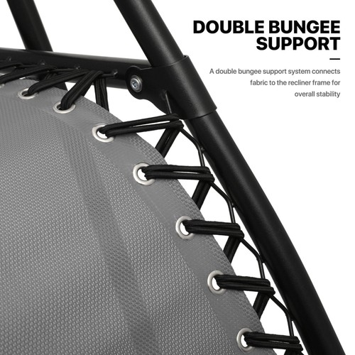 Patio Folding Chair Beach Lounge Zero Gravity Chair w/Holding Tray-Gray-Set of 2 - Picture 10 of 12