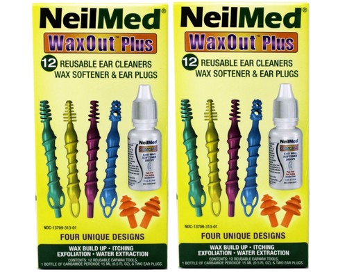 2 Pack NeilMed WaxOut Plus 12 Flexible Ear Cleaners Wax Softener & Ear Plugs - Bild 1 von 5