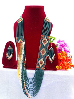 Handmade Necklace Seed Bead Boho American Style Nativ Beaded Multi Strand