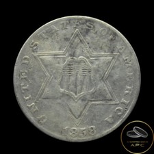 1858 3 Cent Silver Thrime Extra Fine XF Luster+++