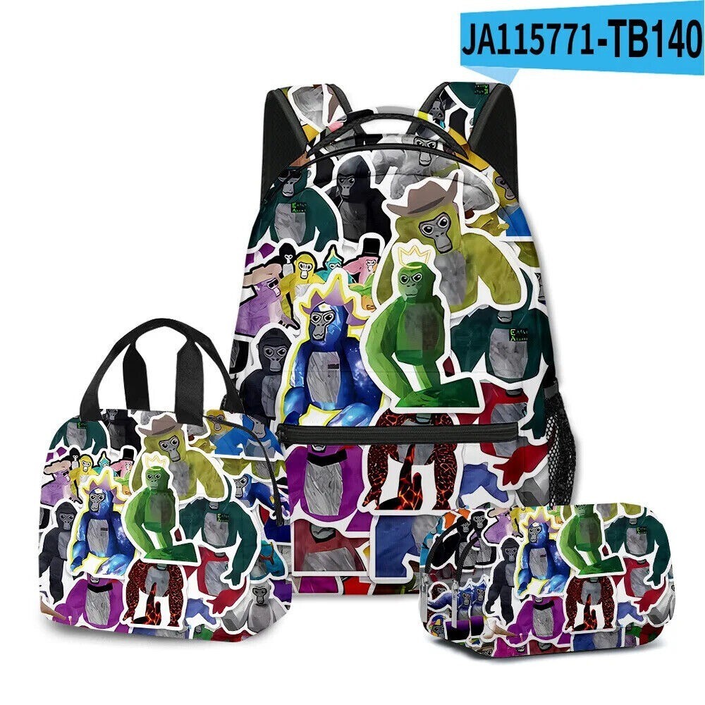 Gorilla tags 3D Print 3pcs/Set Laptop Daypack Backpack Lunch bag Pencil Case image 10