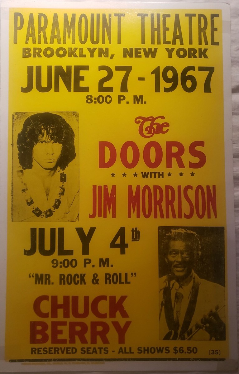 CONCERT POSTER ~ Doors Jim Morrison 06/27/67 Chuck Berry Tribune