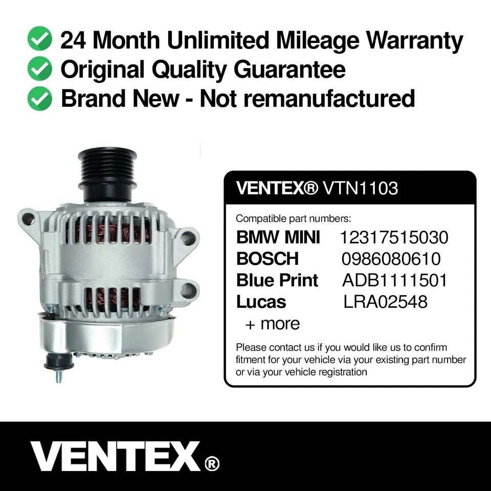 VENTEX® Alternator for MINI Cooper S 2002-2007 1.6 R52 R53 JCW Works - Image 4 of 4
