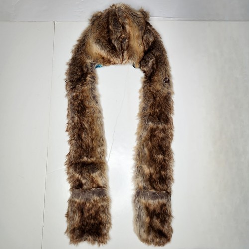 I Heart Raves Galaxy Cat Shaggy Faux Fur Hood Festival Electric Galaxy Brown - Picture 8 of 10