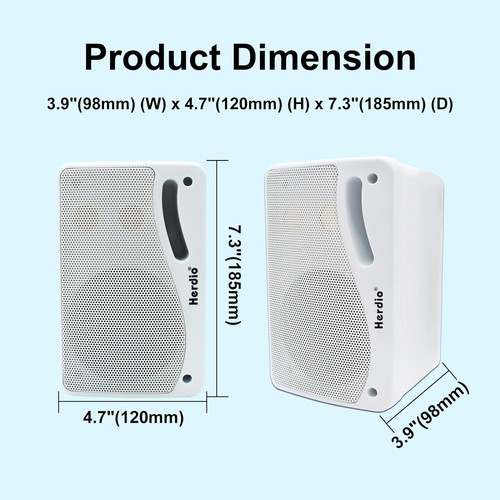 Herdio 3.5" Outdoor Passive Speakers Wired Waterproof 3 Way Wall Mount Speakers - Picture 25 of 26