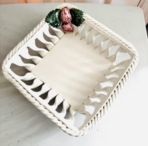 Servizio piatti vintage motivo fragola ciotole ceramica Cottagecore quadrato LEGGI - Foto 9 di 10