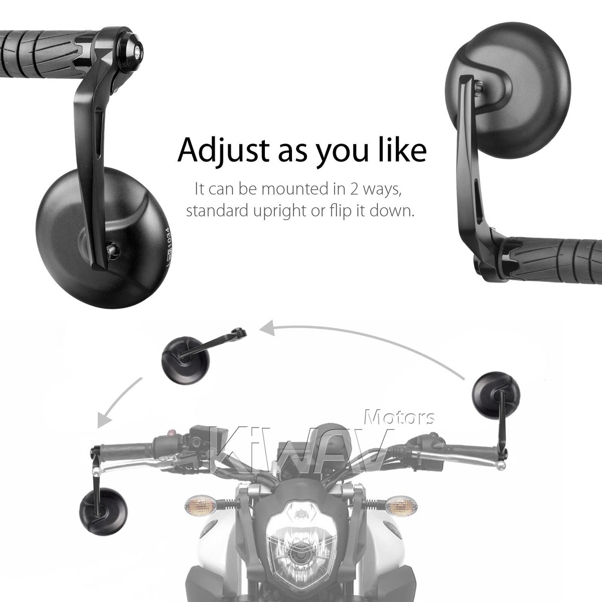 VAWiK Bar End Mirror Retro Black Round M6 Bolt for Triumph