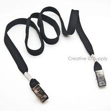 50 PCS DOUBLE END 1/2" WIDE NECK LANYARD WITH BULLDOG CLIP HIGH QUALITY - BLACK