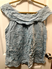 Blusa Meadow Rue 12 azul bebé sin mangas bordado decorativo
