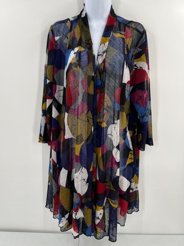 Ali Miles Women Size XL Artsy Multicolor Open Front Sheer Cardigan Jacket - 第 10/10 張圖片