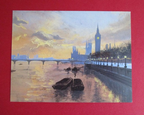 A FLEMMING 6.2" x 4.7" ART CARD TAKEN FROM A PAINTING PARLIAMENT ON EMBANKMENT