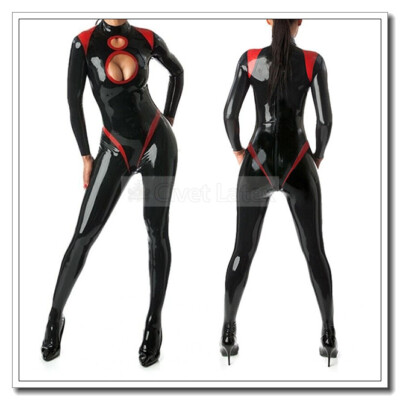 Latex Catsuit for Women Front Crotch Zipper Black Wet Dress Customized 0.4mm B73