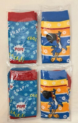 NIP Lot of 4 Kellogg's Youth Socks Size 3-7 Rice Krispies Froot Loops Toucan Sam