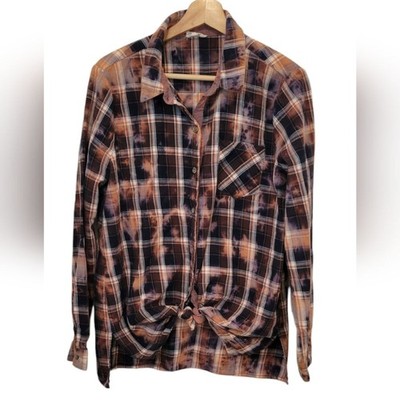 Hem & Thread Women's Tie Dye Distressed Flannel Size Large