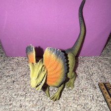 Dilophosaurus Dinosaur Plastic Figurine Collectible Green Orange Frill